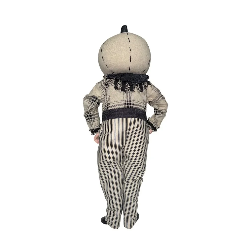 Primitive Scarecrow Doll Vintage Style Halloween Decor Plaid Striped Outfit 18